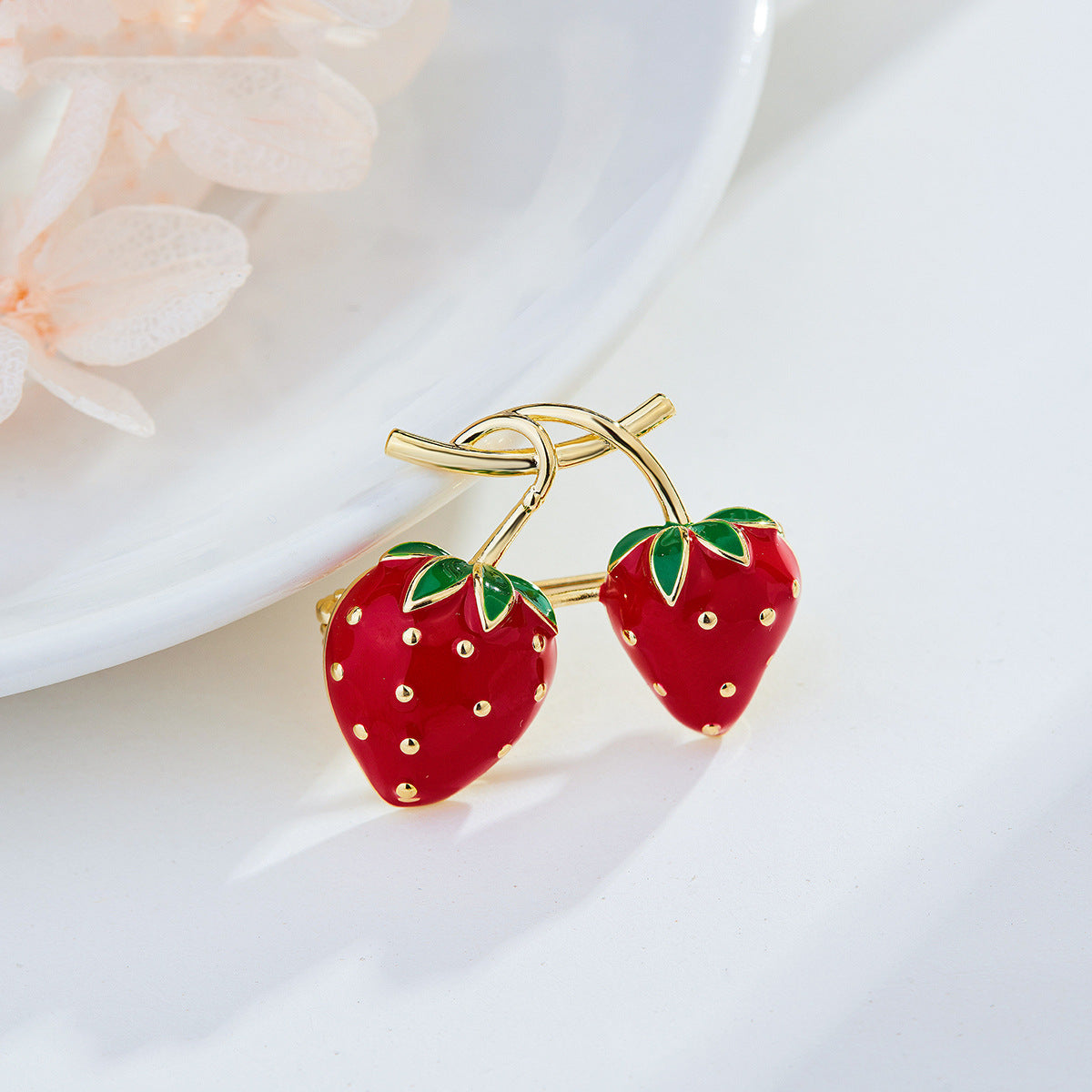 Double Strawberry Alloy Rhinestone Brooch PA5826