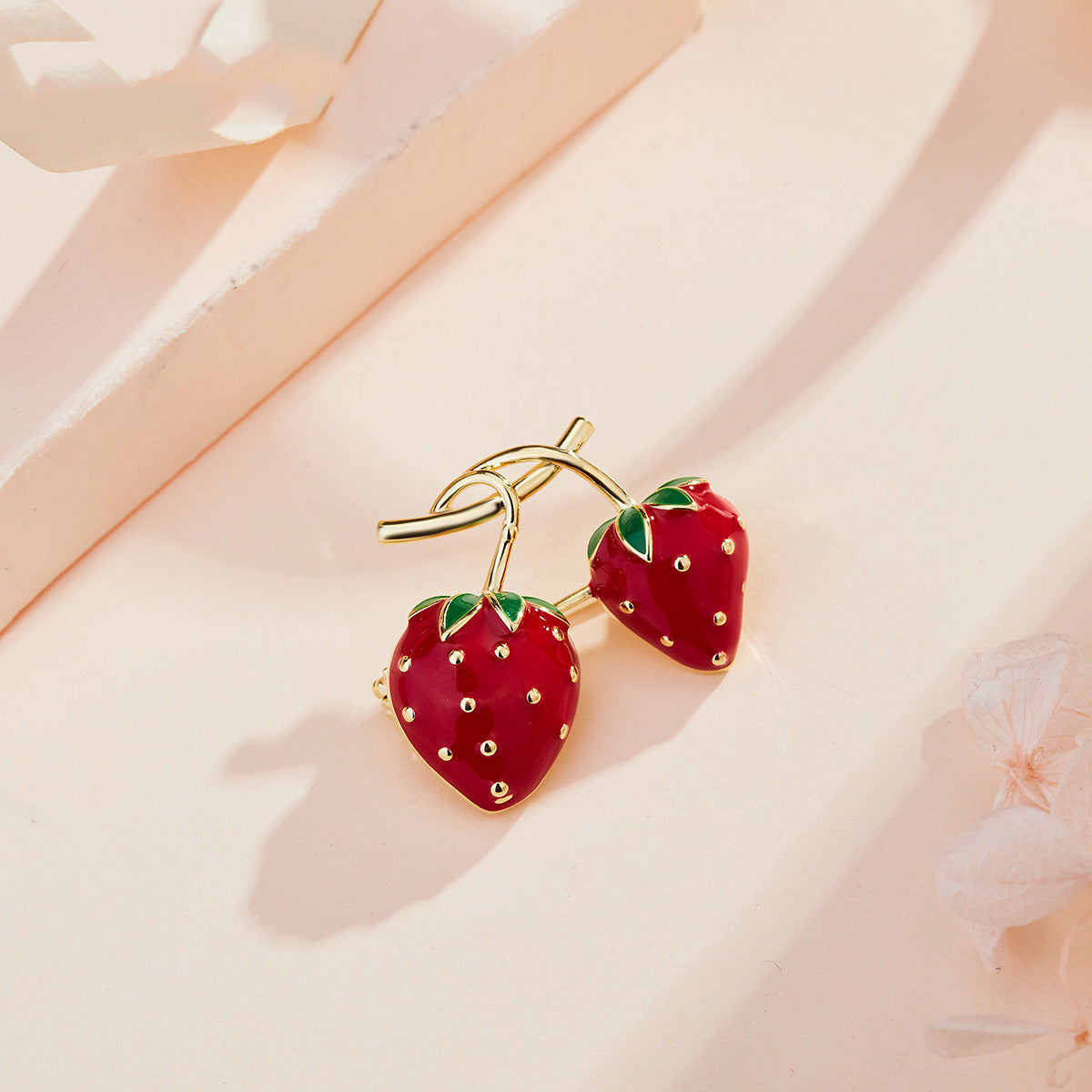 Double Strawberry Alloy Rhinestone Brooch PA5826
