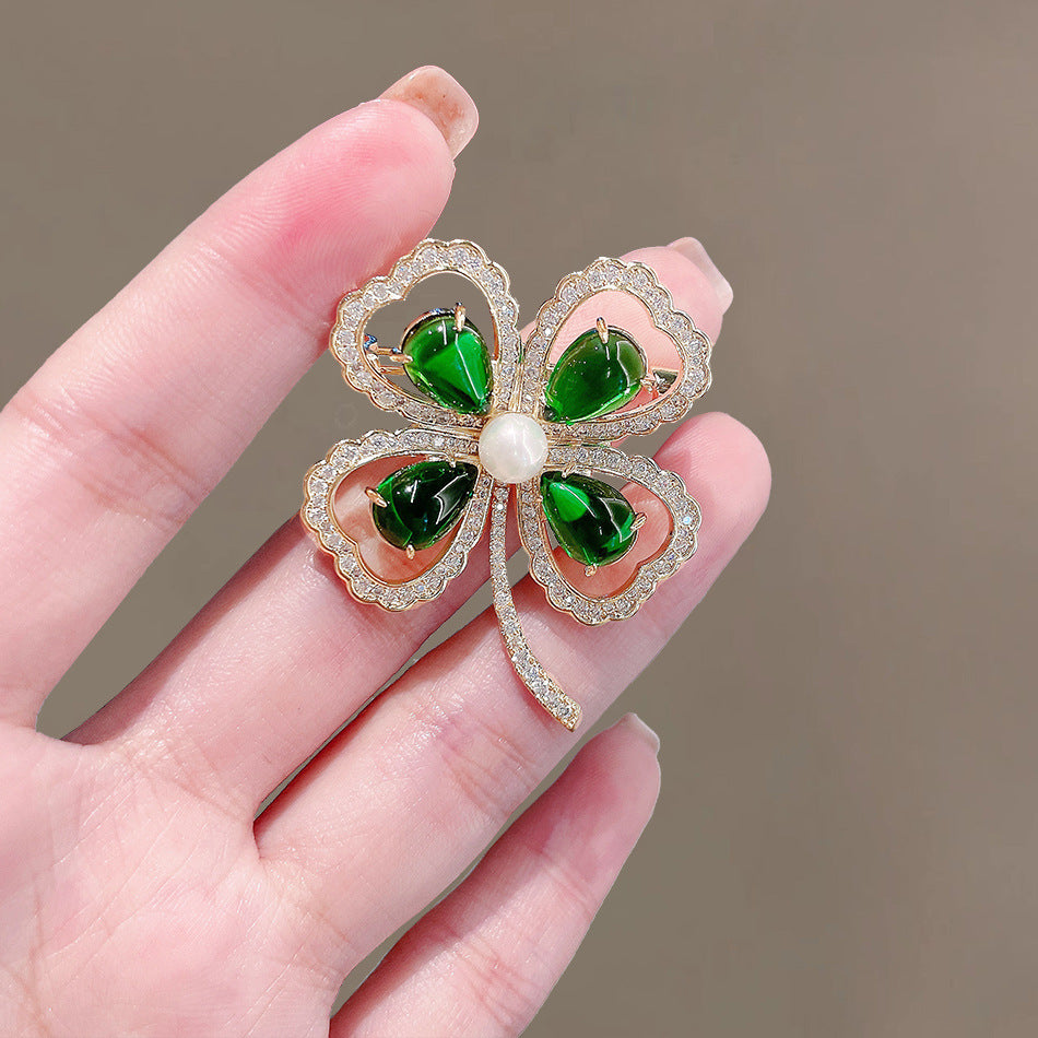 Four-leaf Clover  Alloy Rhinestone Brooch PA5832