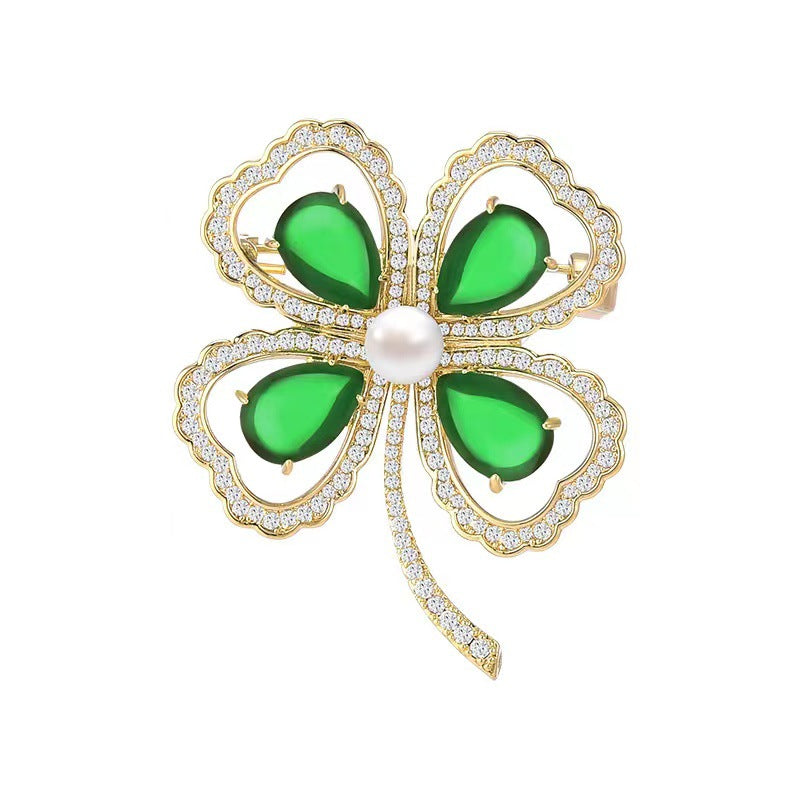 Four-leaf Clover  Alloy Rhinestone Brooch PA5832