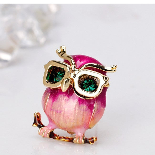Glass Owl Alloy Rhinestone Brooch PA5839