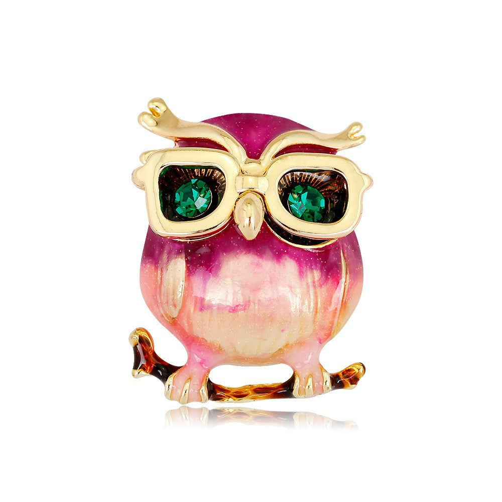 Glass Owl Alloy Rhinestone Brooch PA5839