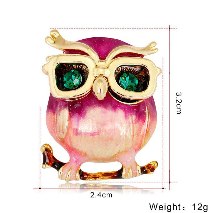 Glass Owl Alloy Rhinestone Brooch PA5839