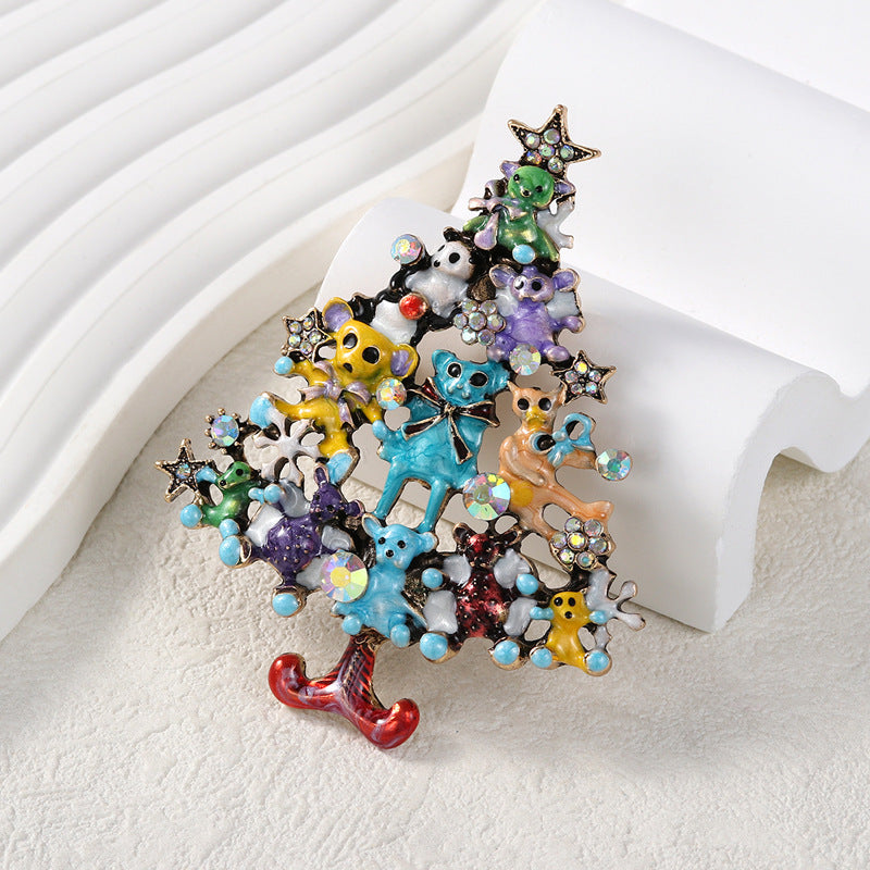 Christmas Bears Tree Alloy Rhinestone Brooch PA5906