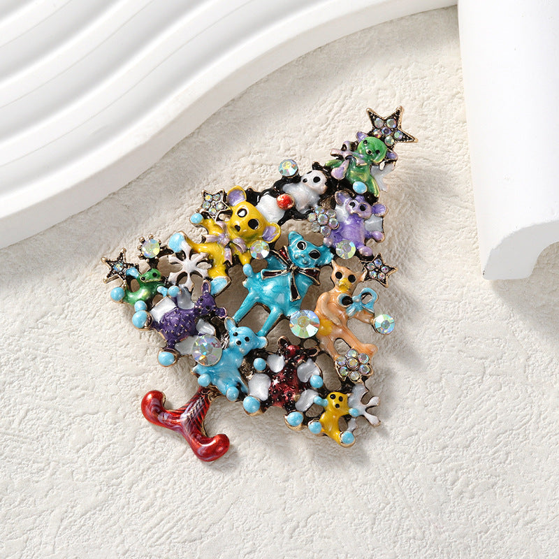 Christmas Bears Tree Alloy Rhinestone Brooch PA5906