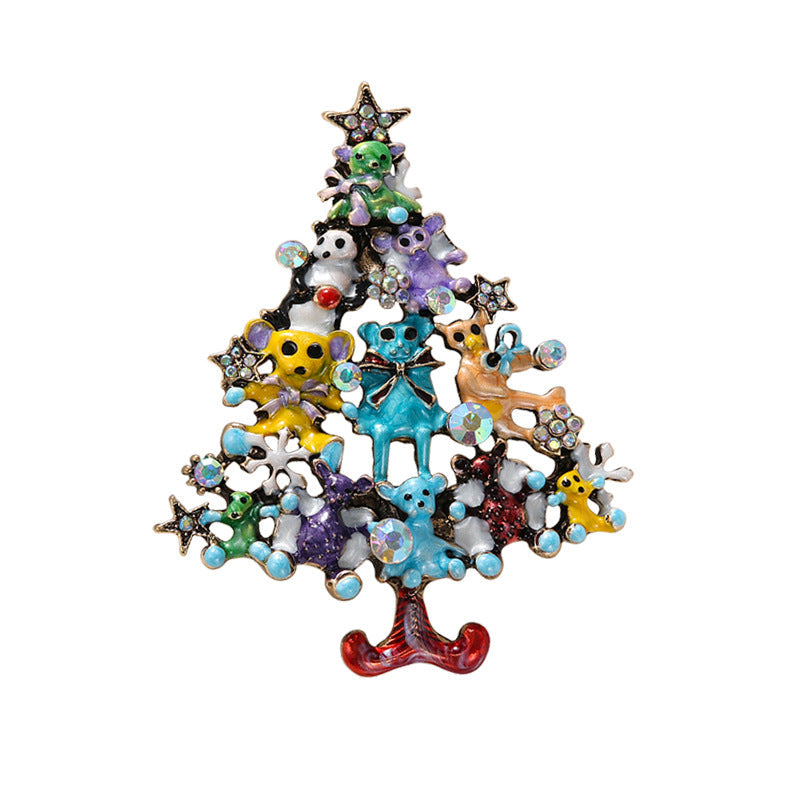 Christmas Bears Tree Alloy Rhinestone Brooch PA5906