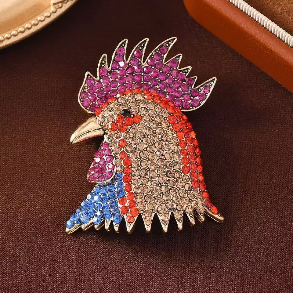 Rooster Head Alloy Rhinestone Brooch PA5928