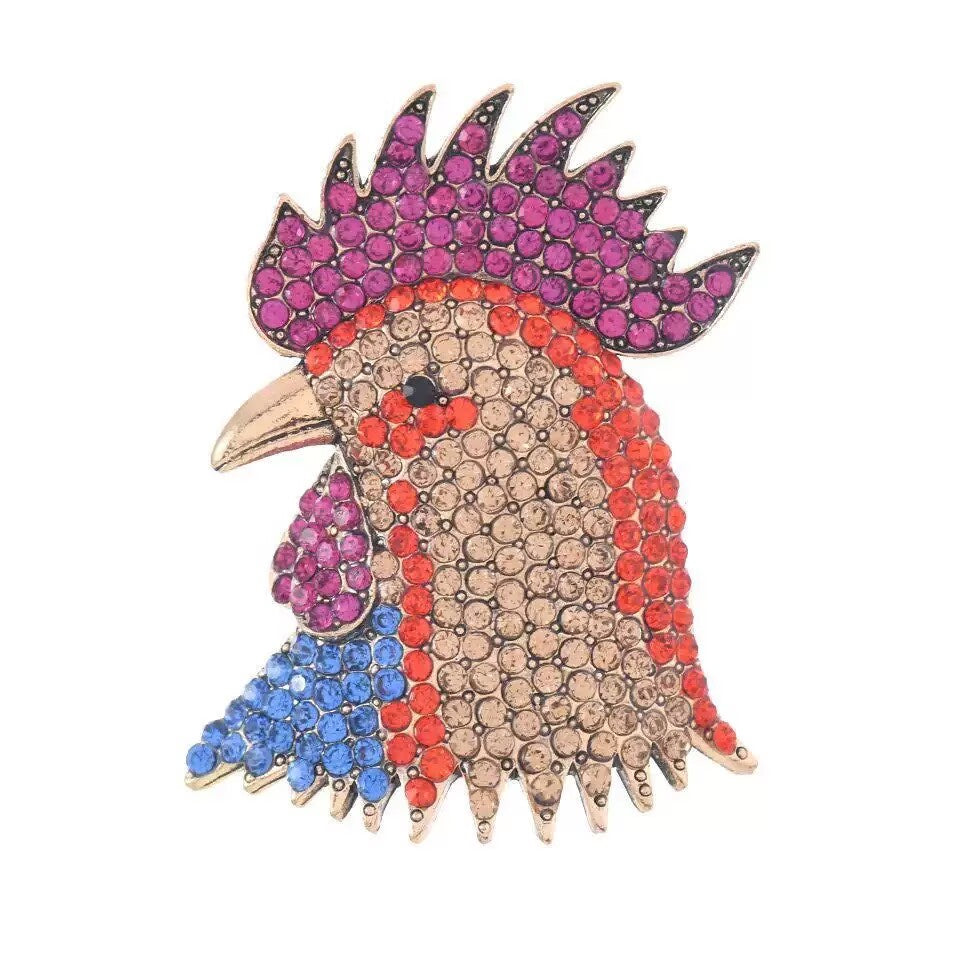Rooster Head Alloy Rhinestone Brooch PA5928