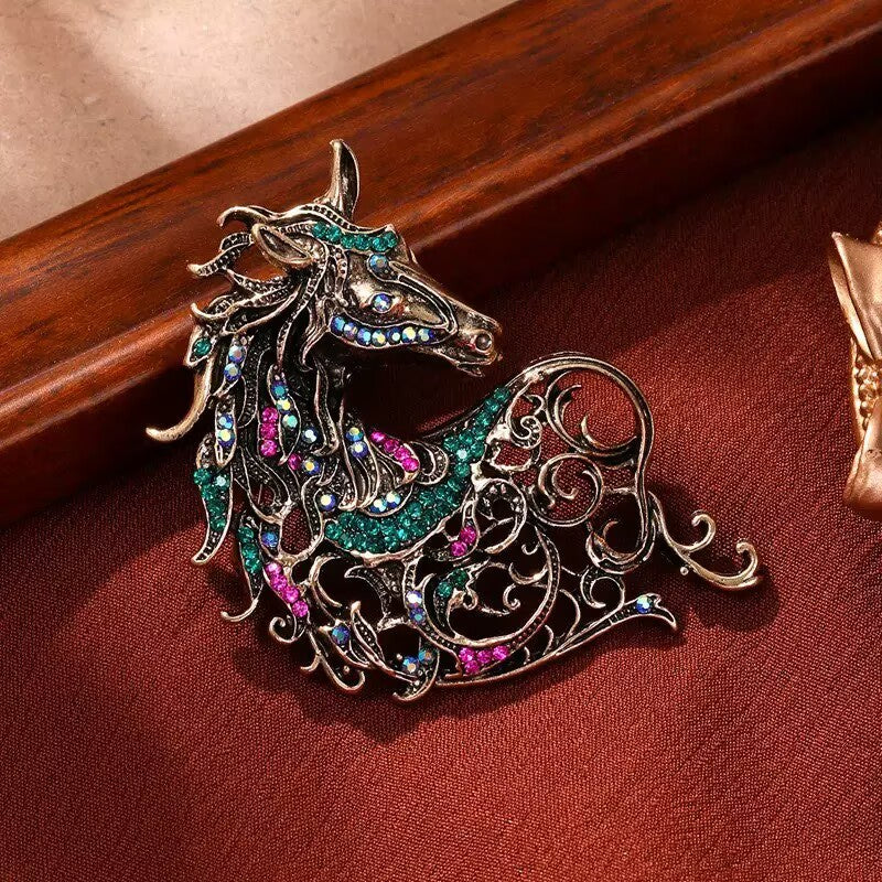 Horse Alloy Rhinestone Brooch PA5959
