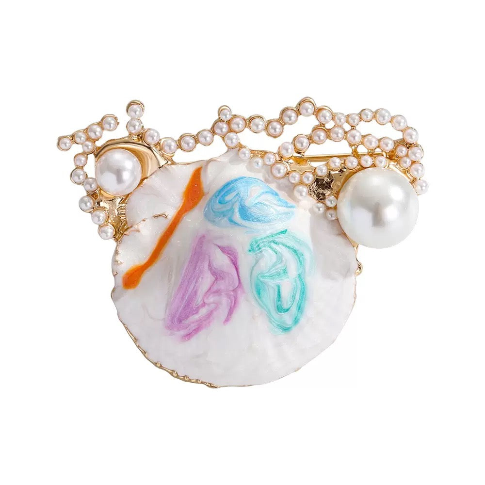 Shell Alloy Rhinestone Brooch PA6070