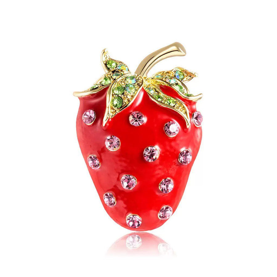 Strawberry Rhinestone-Embellished Alloy Brooch PA6019