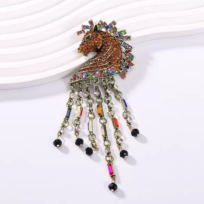 Horse Alloy Rhinestone Brooch PA6112