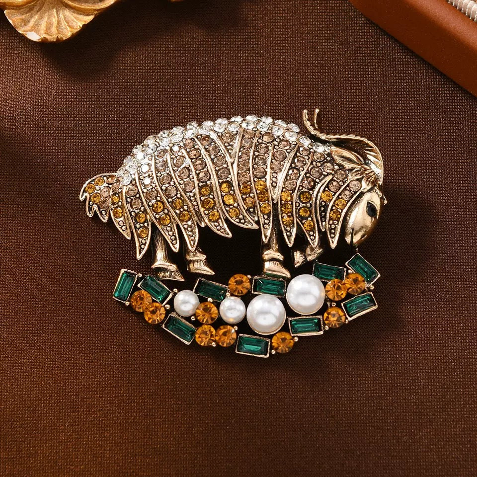 Sheep Alloy Rhinestone Brooch PA6169