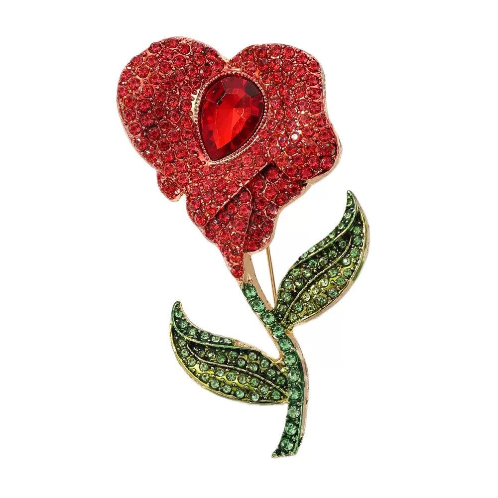 Rose Alloy Rhinestone Brooch PA6215
