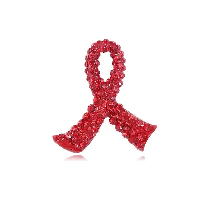 Red Ribbon Alloy Rhinestone Brooch PA6283