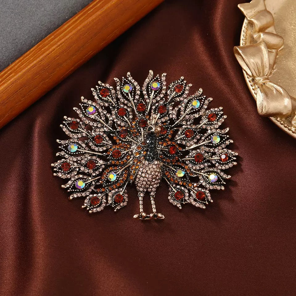 Peacock Alloy Rhinestone Brooch PA6345