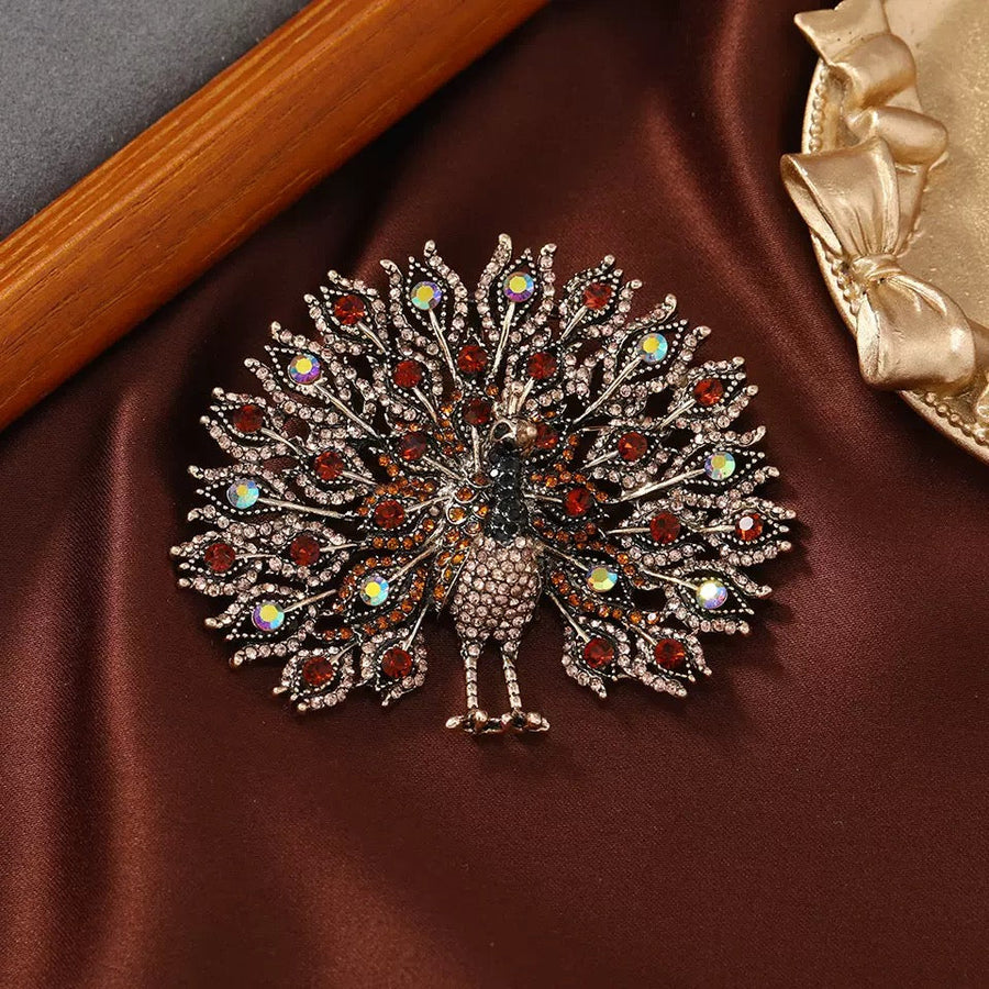 Peacock Alloy Rhinestone Brooch PA6345