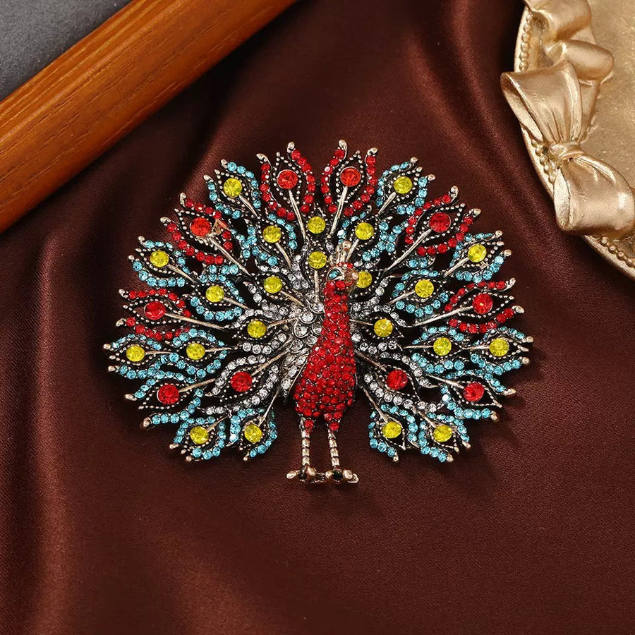Peacock Alloy Rhinestone Brooch PA6345