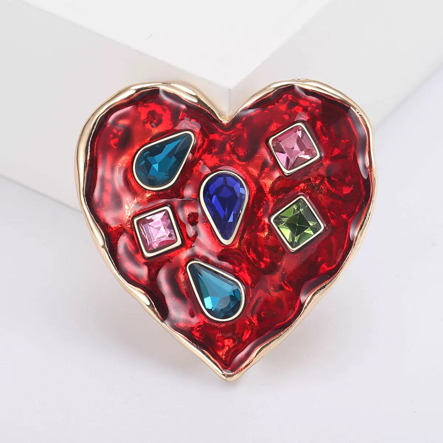 Heart-Shaped Alloy Rhinestone Brooch PA6361