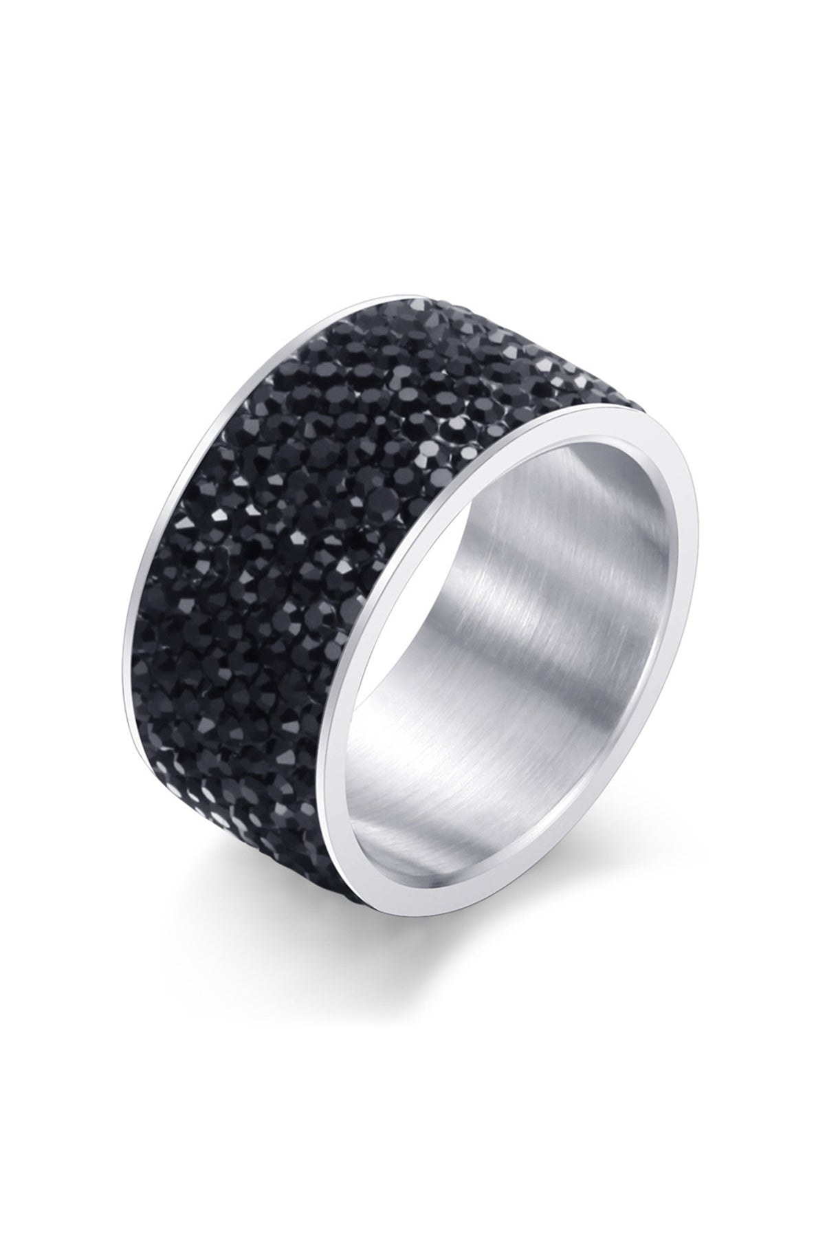 Rhinestone Stainless Steel Rings R1576 - Black-Silver