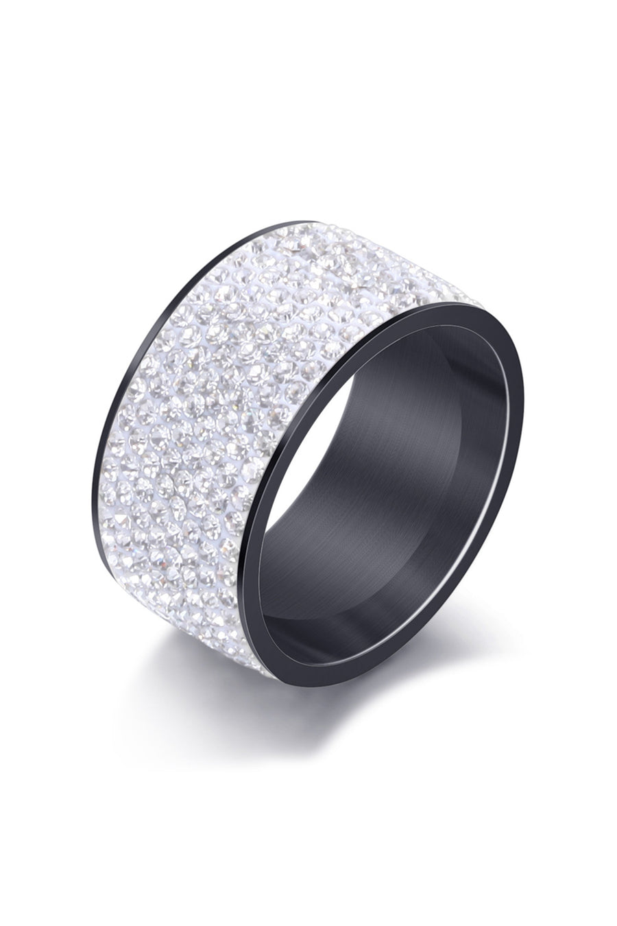 Rhinestone Stainless Steel Ring R1576 - WH-BK