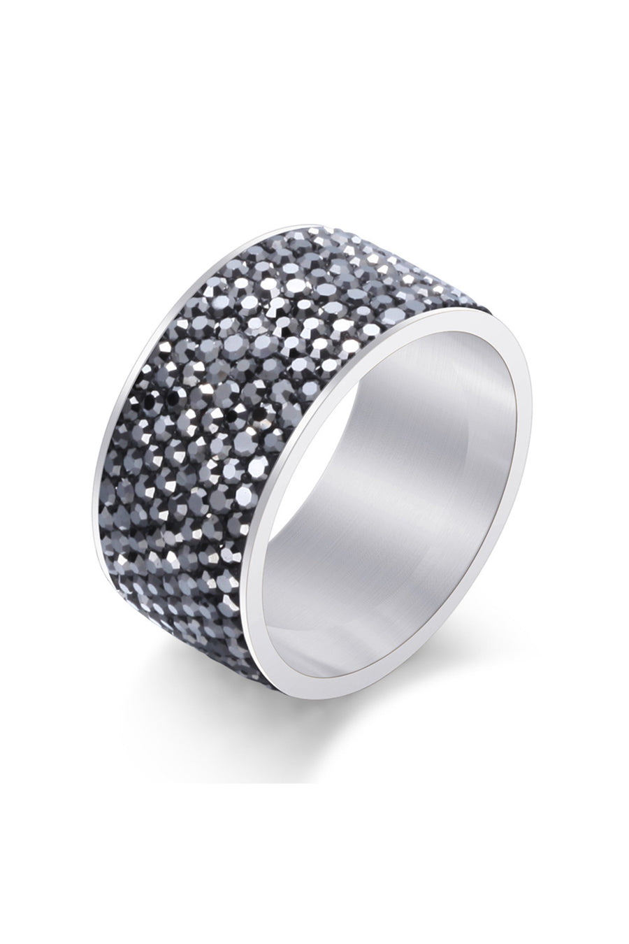 Rhinestone Stainless Steel Ring R1576 - Gun Metal