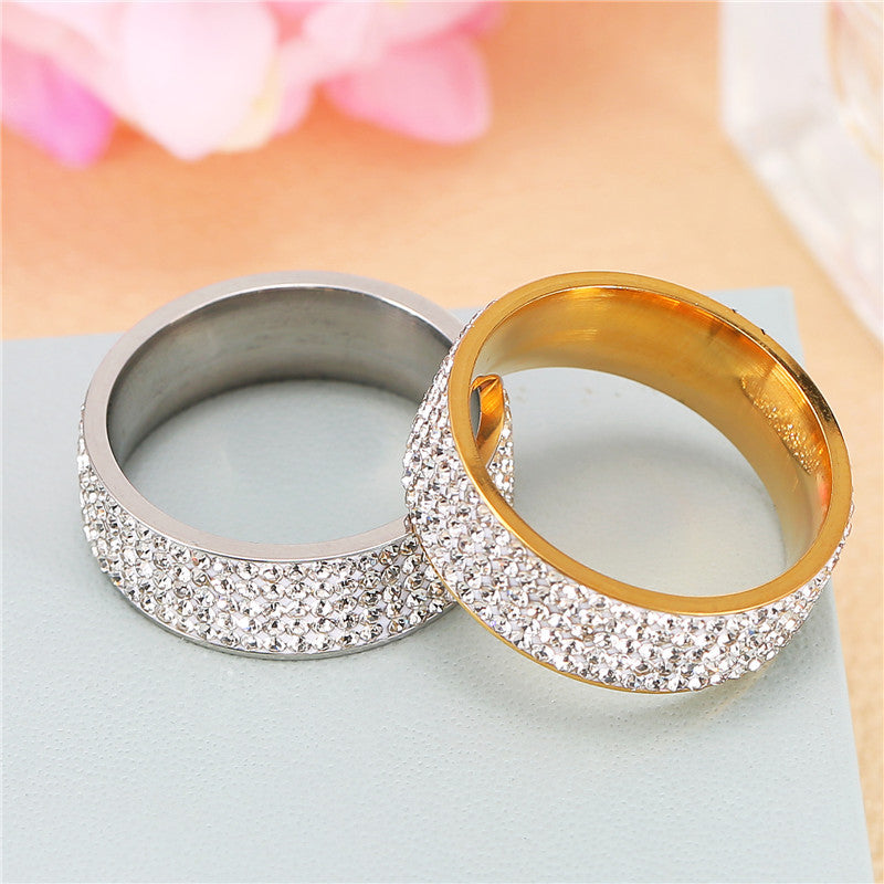 Rhinestone Stainless Steel Rings R1587-Black-White
