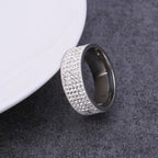 Rhinestone Stainless Steel Rings R1587-Black-White