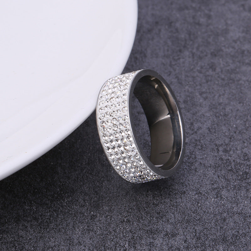 Rhinestone Stainless Steel Rings R1587-Black-White