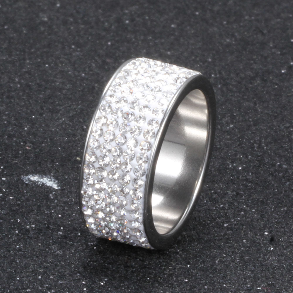 Rhinestone Stainless Steel Ring R1587-Silver
