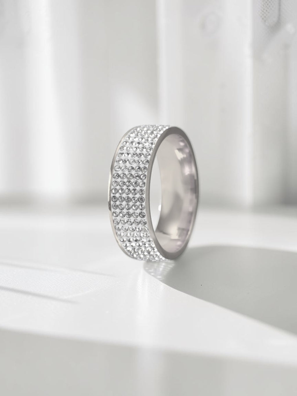 Rhinestone Stainless Steel Ring R1587-Silver