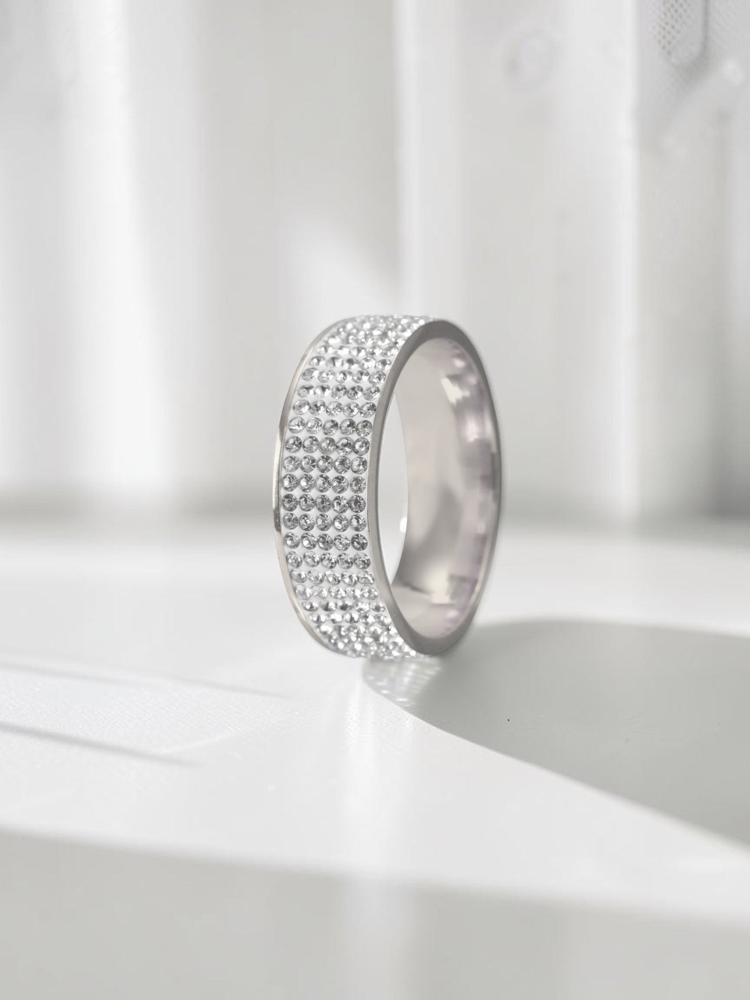 Rhinestone Stainless Steel Ring R1587-Silver