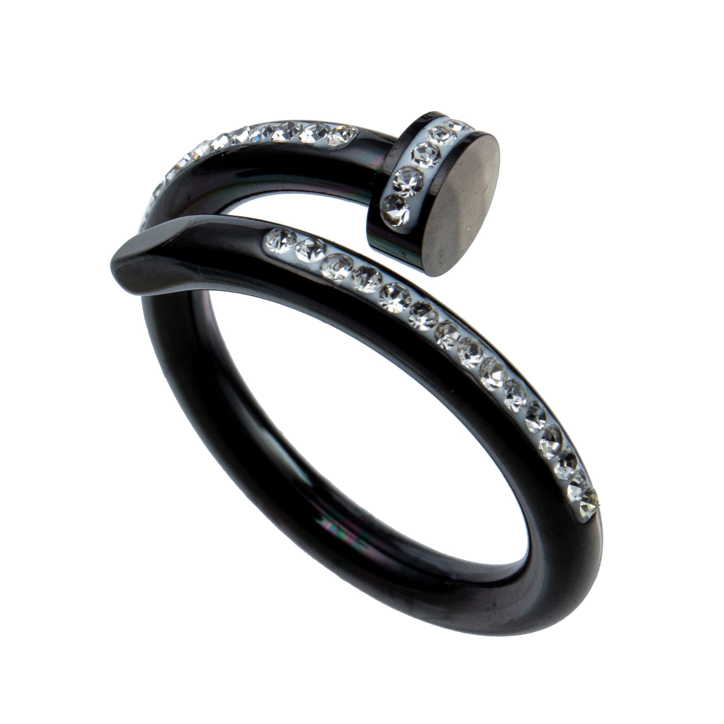 Nail Rhinestone Stainless Steel Rings R2071-Black