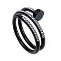 Nail Three Laps Rhinestone Stainless Steel Rings R2142-Black