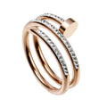 Nail Three Laps Rhinestone Stainless Steel Rings R2142-RG