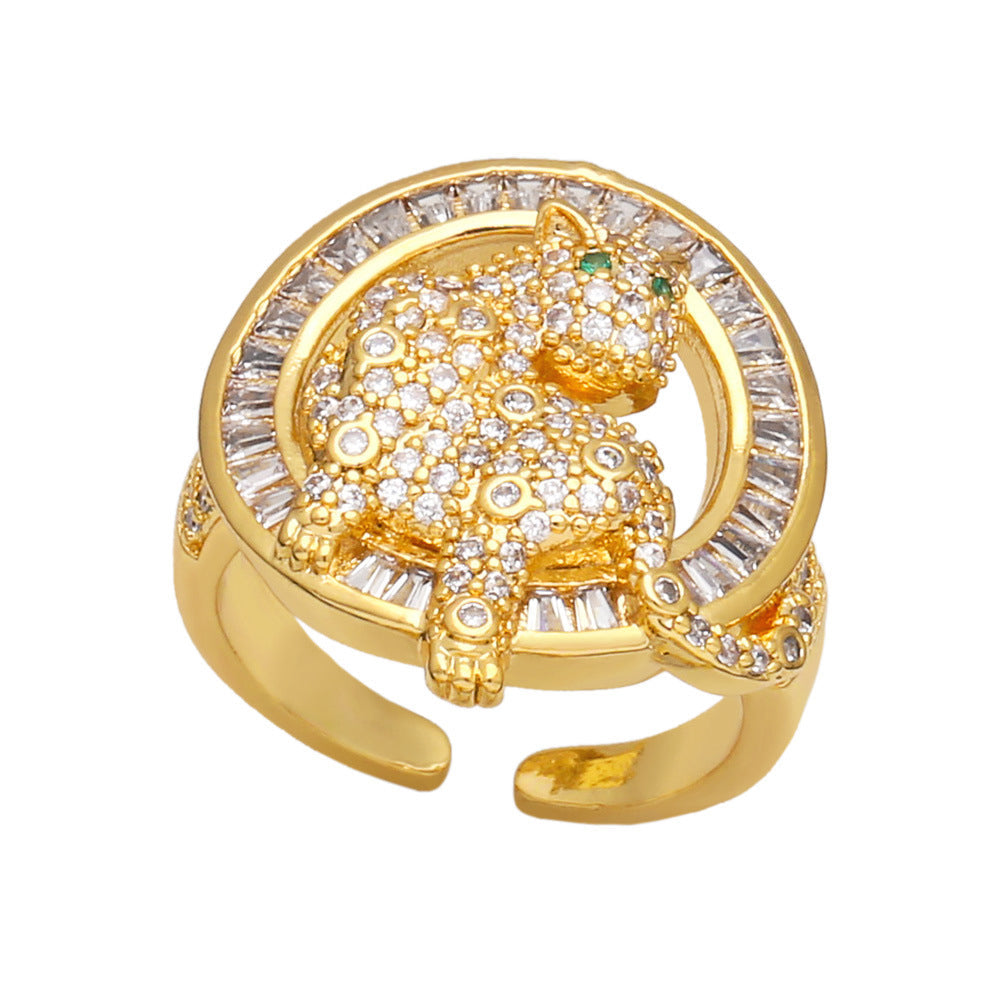 Leopard Circle Cubic Zirconia Rings R2450
