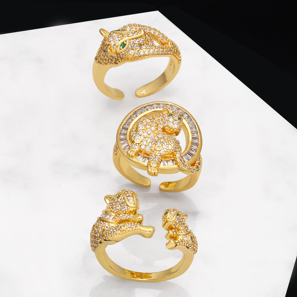 Leopard Circle Cubic Zirconia Rings R2450
