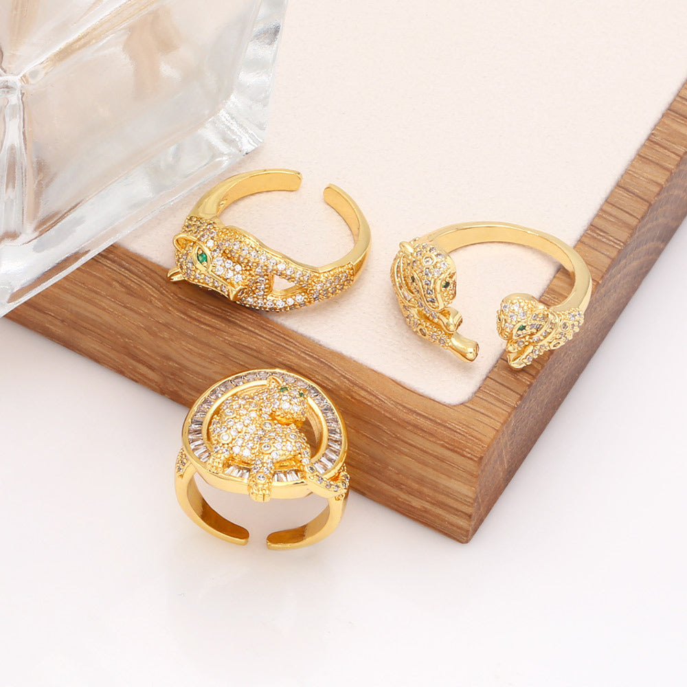 Leopard Circle Cubic Zirconia Rings R2450