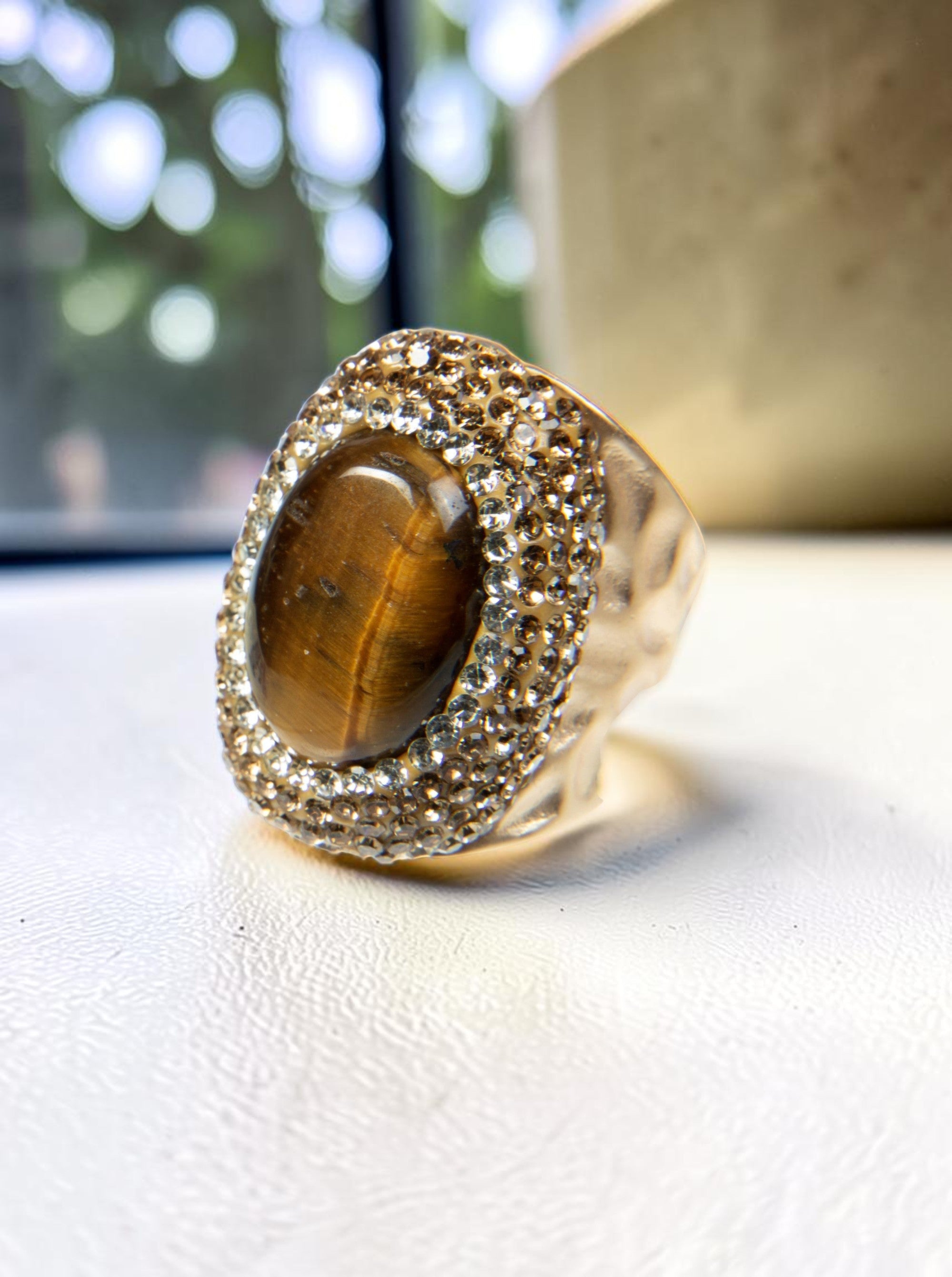 Tiger Eye Pavé Cocktail Ring R2528