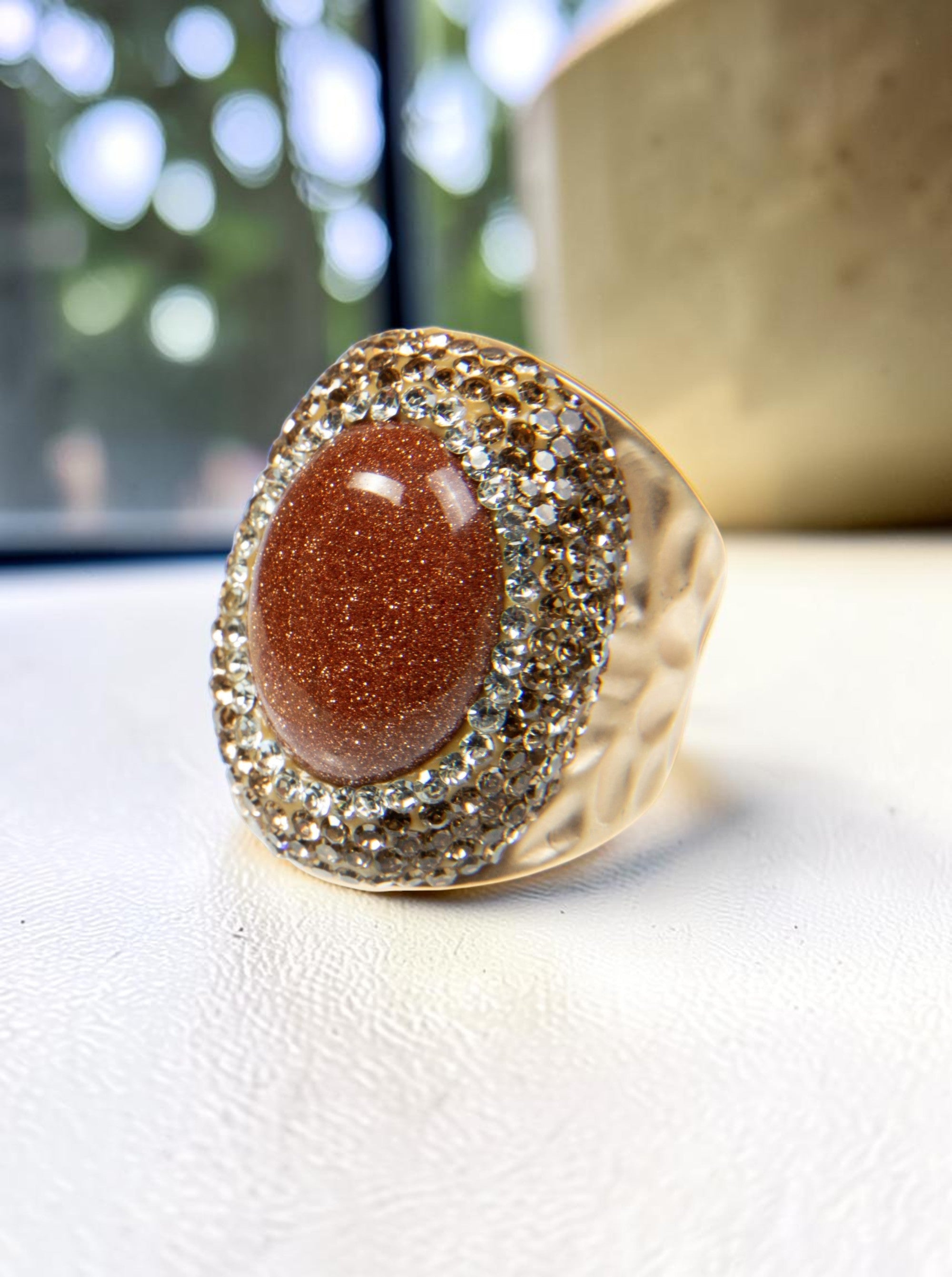 Red Gold Sandstone Pavé Cocktail Ring R2529