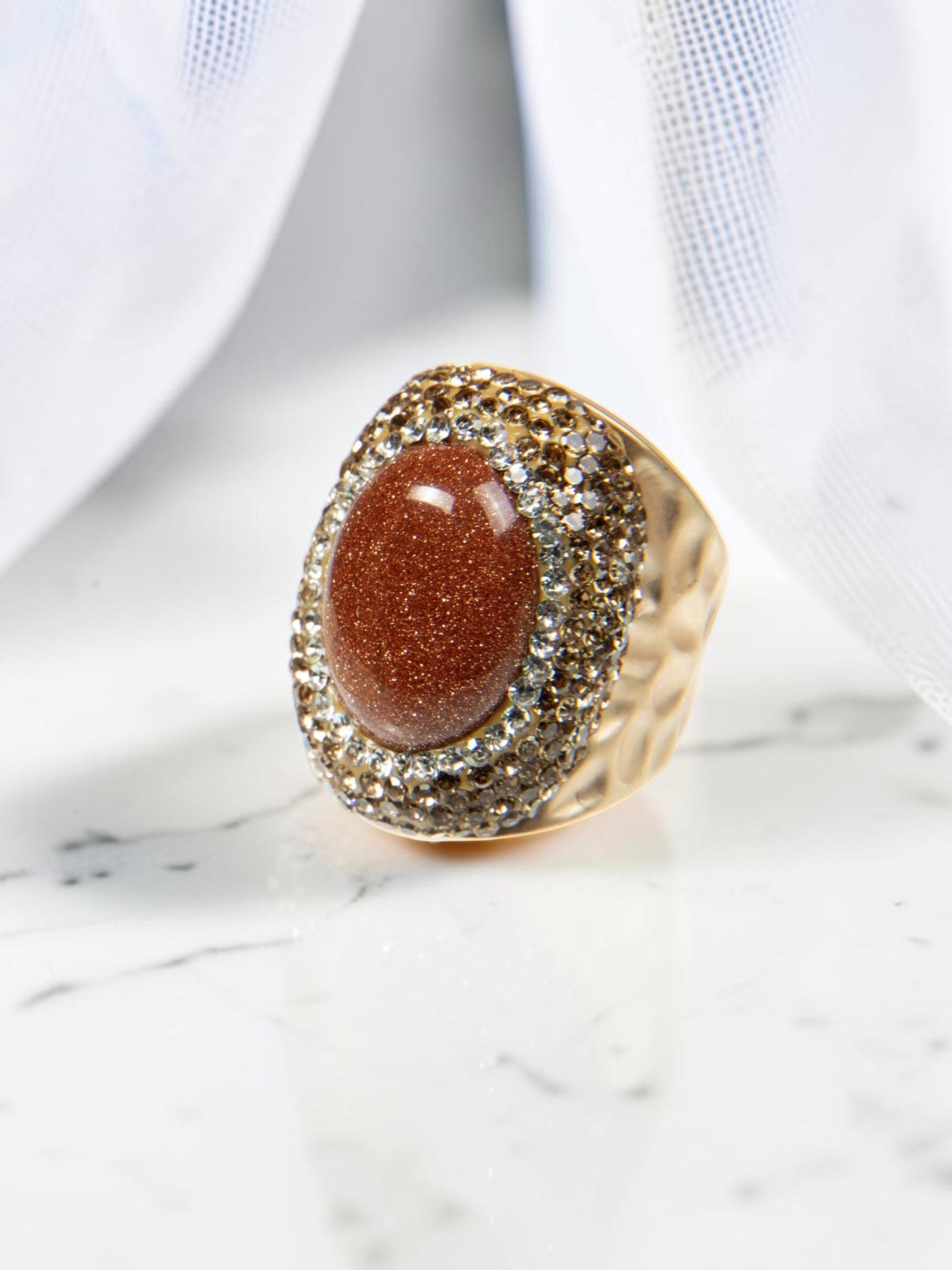 Red Gold Sandstone Pavé Cocktail Ring R2529