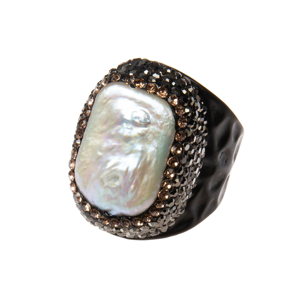 Irregular Fresh Water Pearl Pavé Cocktail Ring R2530