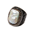 Irregular Fresh Water Pearl Pavé Cocktail Ring R2530