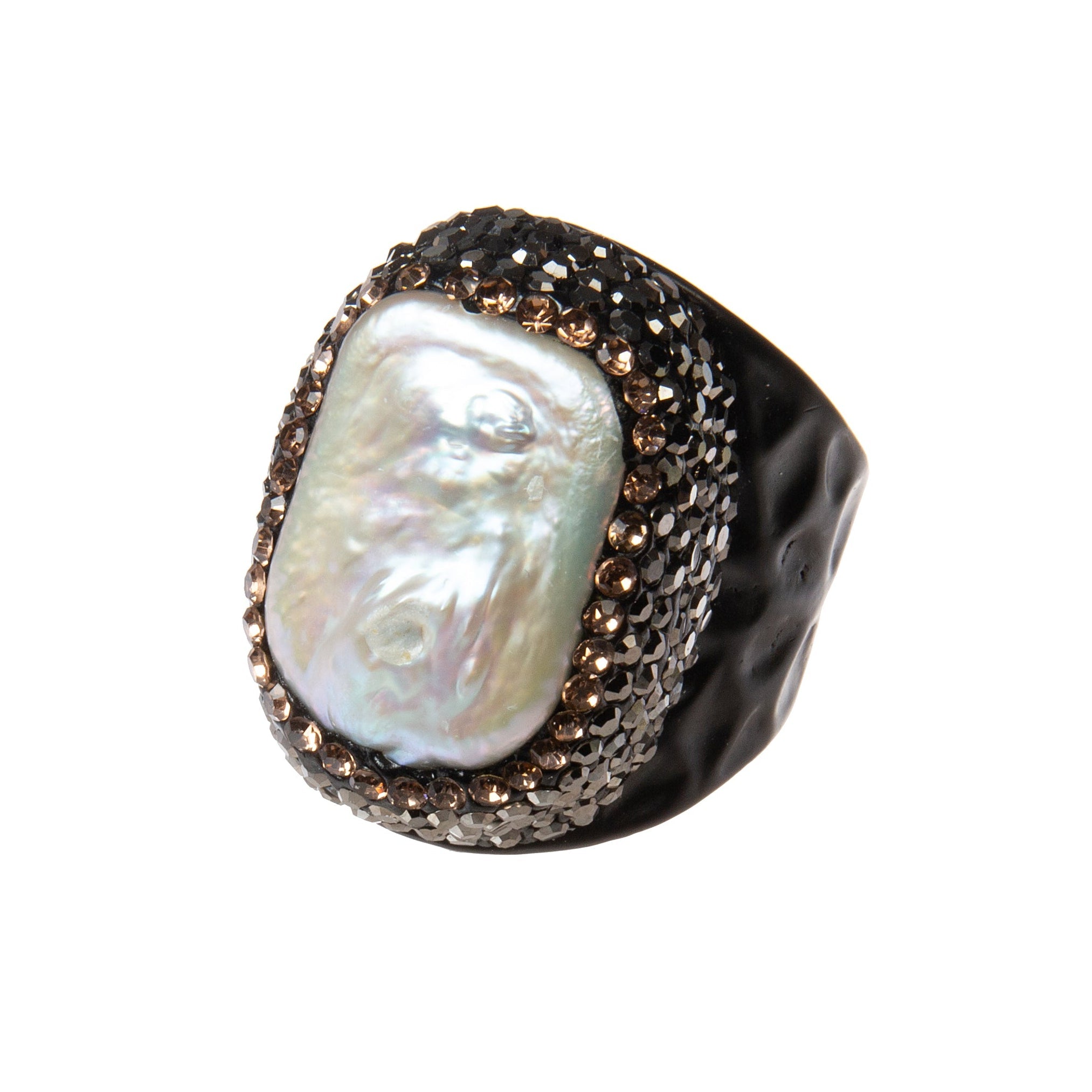 Irregular Fresh Water Pearl Pavé Cocktail Ring R2530