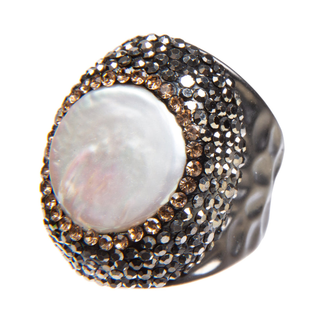 Irregular Freshwater Pearl Pavé Cocktail Ring R2530 - view 6