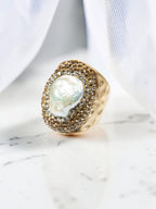 Irregular Fresh Water Pearl Pavé Cocktail Ring R2530