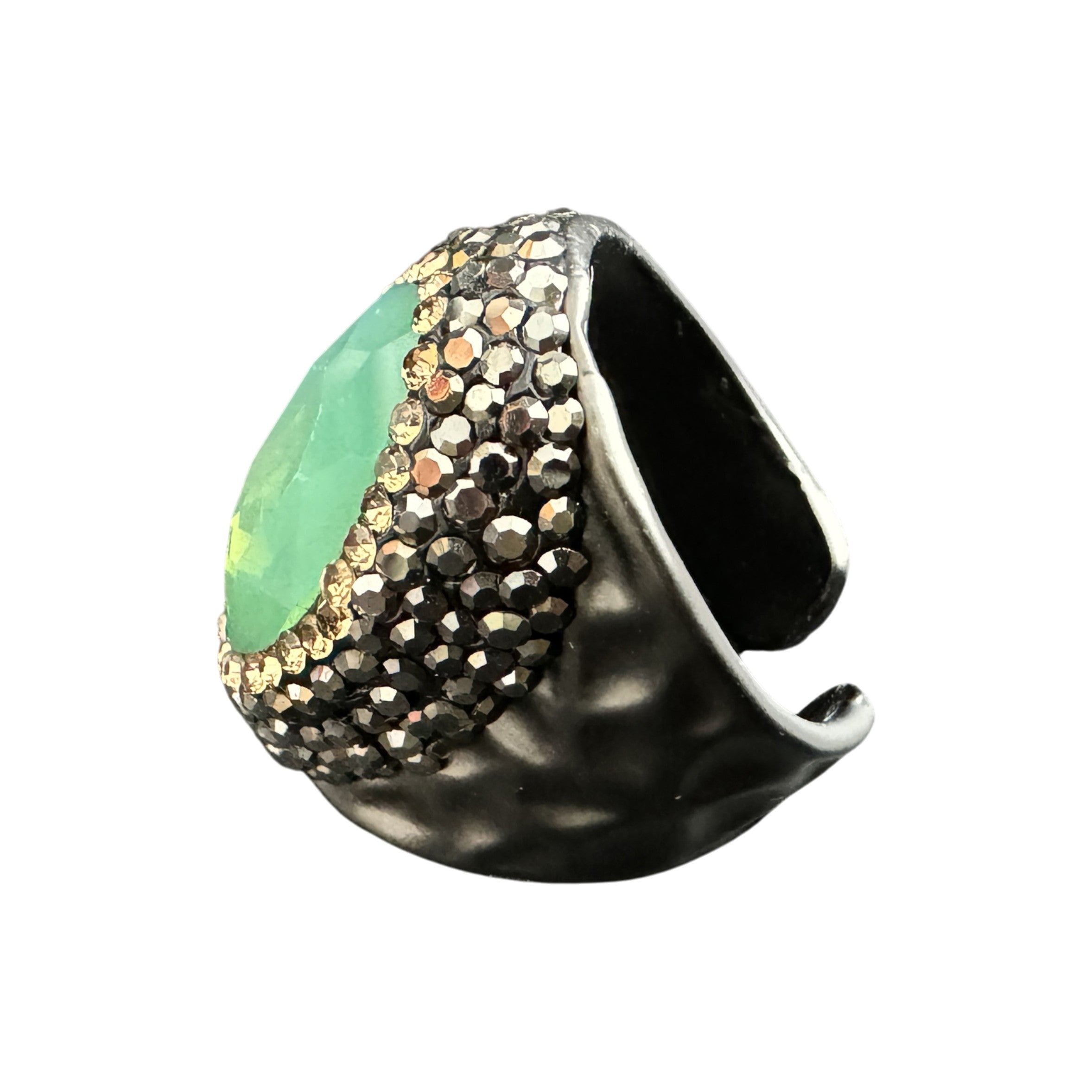 Round Crystal Pavé Cocktail Ring R2531 - Green Opal