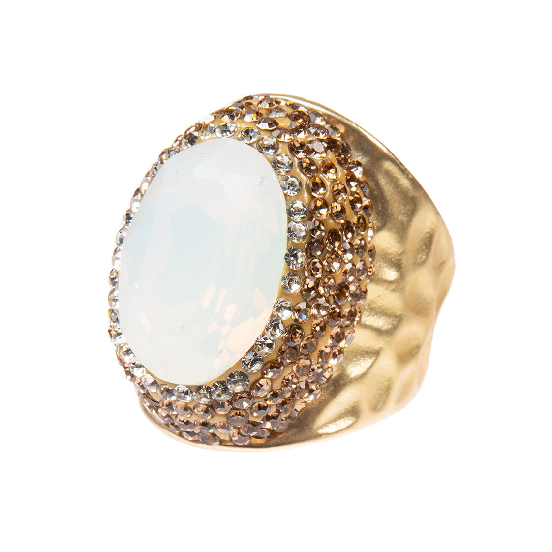 Round Crystal  Pavé Cocktail Ring R2531 - White Opal