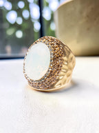 Round Crystal Pavé Cocktail Ring R2531 - White Opal