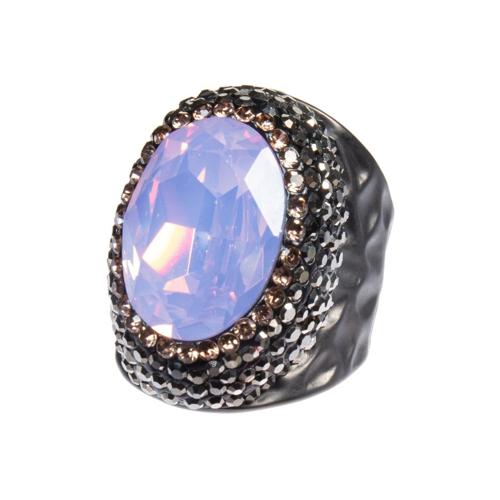 Crystal  Pavé Cocktail Ring R2531 - Pink Opal
